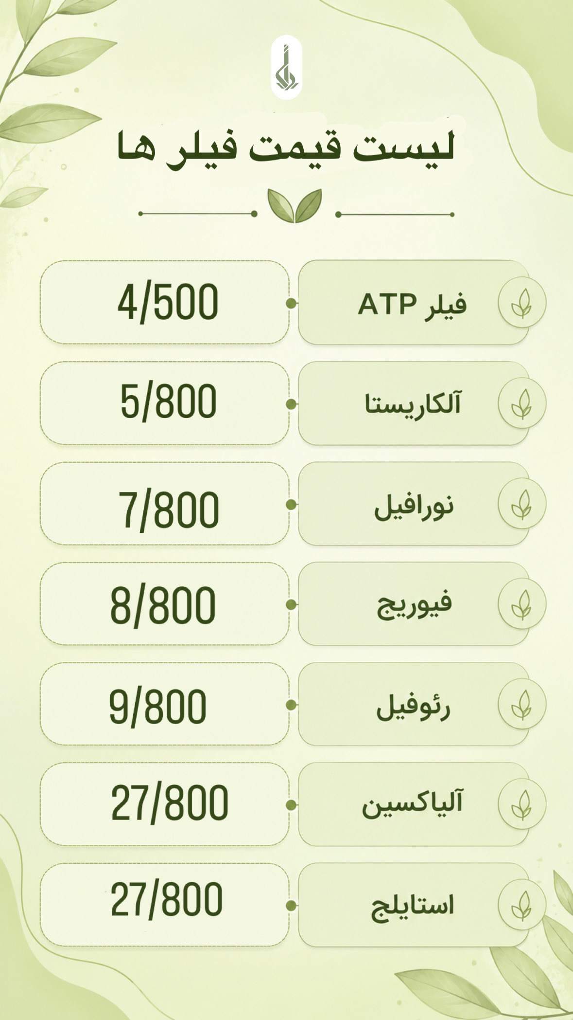لیست قیمت فیلرها در اهواز